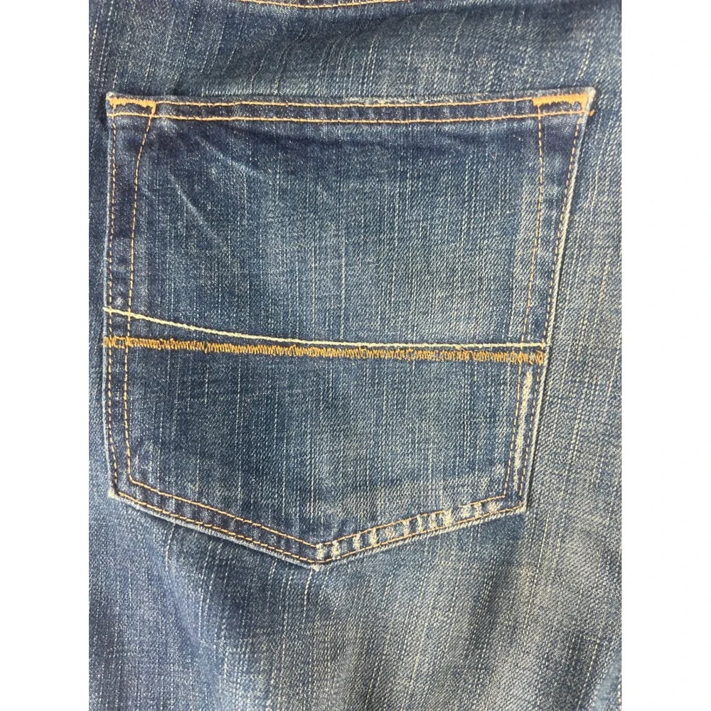 Abercrombie & Fitch Kilburn Low Rise Boot Jeans Mens 36x34 Distressed Blue Denim